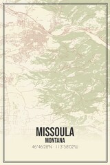 Retro US city map of Missoula, Montana. Vintage street map.