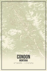 Retro US city map of Condon, Montana. Vintage street map.