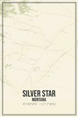 Retro US city map of Silver Star, Montana. Vintage street map.
