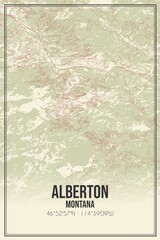 Retro US city map of Alberton, Montana. Vintage street map.