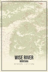 Retro US city map of Wise River, Montana. Vintage street map.