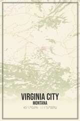 Retro US city map of Virginia City, Montana. Vintage street map.