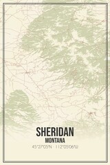 Retro US city map of Sheridan, Montana. Vintage street map.