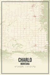 Retro US city map of Charlo, Montana. Vintage street map.