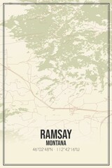 Retro US city map of Ramsay, Montana. Vintage street map.