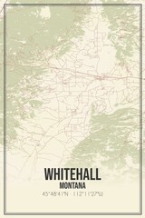 Retro US city map of Whitehall, Montana. Vintage street map.