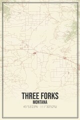 Fototapeta premium Retro US city map of Three Forks, Montana. Vintage street map.