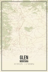 Retro US city map of Glen, Montana. Vintage street map.
