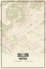 Retro US city map of Dillon, Montana. Vintage street map.