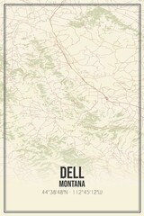 Retro US city map of Dell, Montana. Vintage street map.