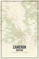Retro US city map of Cameron, Montana. Vintage street map.