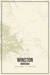 Retro US city map of Winston, Montana. Vintage street map.