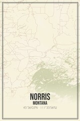 Retro US city map of Norris, Montana. Vintage street map.