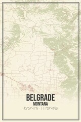 Retro US city map of Belgrade, Montana. Vintage street map.