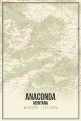 Retro US city map of Anaconda, Montana. Vintage street map.