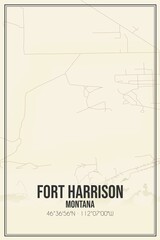 Retro US city map of Fort Harrison, Montana. Vintage street map.