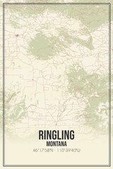 Retro US city map of Ringling, Montana. Vintage street map.