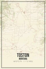 Retro US city map of Toston, Montana. Vintage street map.