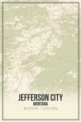 Retro US city map of Jefferson City, Montana. Vintage street map.