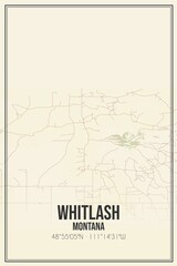 Retro US city map of Whitlash, Montana. Vintage street map.