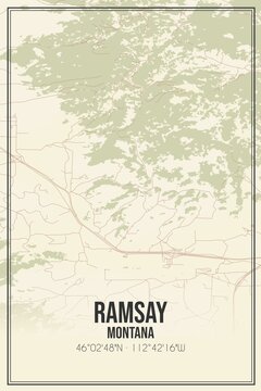 Retro US city map of Ramsay, Montana. Vintage street map.