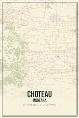 Retro US city map of Choteau, Montana. Vintage street map.