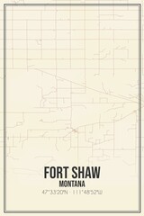 Retro US city map of Fort Shaw, Montana. Vintage street map.