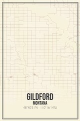 Retro US city map of Gildford, Montana. Vintage street map.