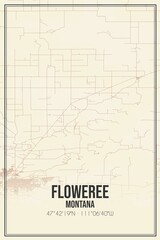 Retro US city map of Floweree, Montana. Vintage street map.