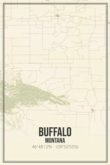 Retro US city map of Buffalo, Montana. Vintage street map.