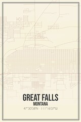 Retro US city map of Great Falls, Montana. Vintage street map.