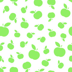 Random green apples on white background vector seamless pattern. Best for textile, wallpapers, home decoration, wrapping paper, package and web design.