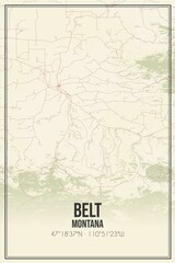Retro US city map of Belt, Montana. Vintage street map.