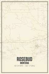 Retro US city map of Rosebud, Montana. Vintage street map.