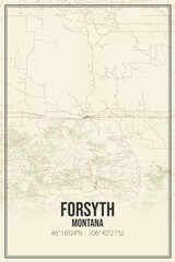 Retro US city map of Forsyth, Montana. Vintage street map.
