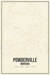 Retro US city map of Powderville, Montana. Vintage street map.