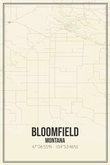Retro US city map of Bloomfield, Montana. Vintage street map.