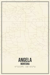 Retro US city map of Angela, Montana. Vintage street map.