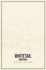 Retro US city map of Whitetail, Montana. Vintage street map.