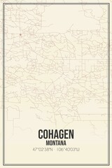 Retro US city map of Cohagen, Montana. Vintage street map.