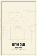 Retro US city map of Richland, Montana. Vintage street map.