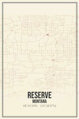Retro US city map of Reserve, Montana. Vintage street map.