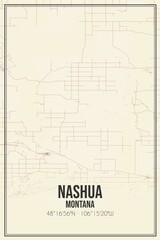 Retro US city map of Nashua, Montana. Vintage street map.