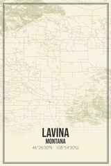 Retro US city map of Lavina, Montana. Vintage street map.