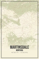 Retro US city map of Martinsdale, Montana. Vintage street map.