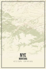 Retro US city map of Nye, Montana. Vintage street map.