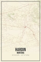 Retro US city map of Hardin, Montana. Vintage street map.