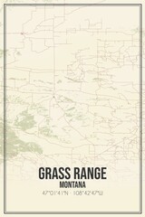 Retro US city map of Grass Range, Montana. Vintage street map.