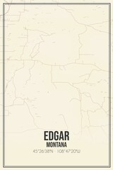 Retro US city map of Edgar, Montana. Vintage street map.