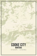 Retro US city map of Cooke City, Montana. Vintage street map.